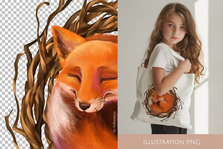 Sleeping Fox in Wreath Clipart PNG