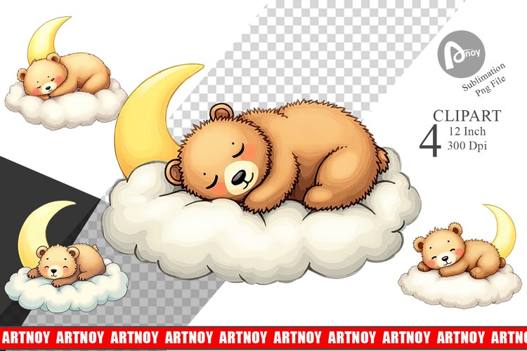 Sleepy Bear Cloud Clipart