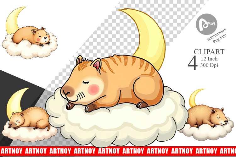 Sleepy Capybara Cloud Clipart