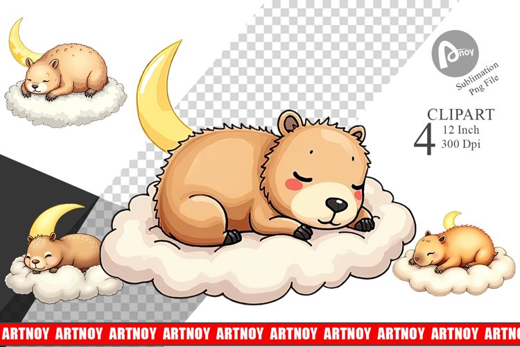 Sleepy Capybara Cloud Clipart