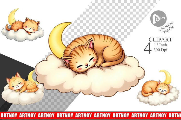 Sleepy Cat Cloud Clipart