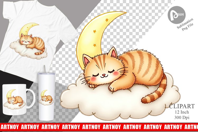 Sleepy Cat Cloud Clipart