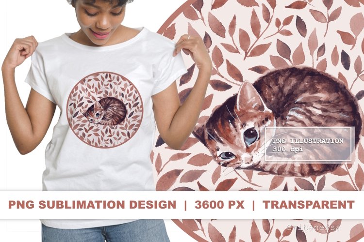 Sleepy cat | Watercolor PNG Sublimation design