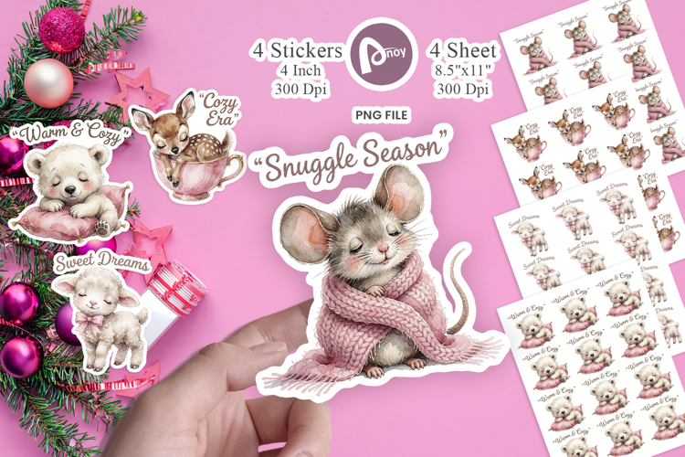 Sleepy Cozy Pink Winter Slumber Sticker