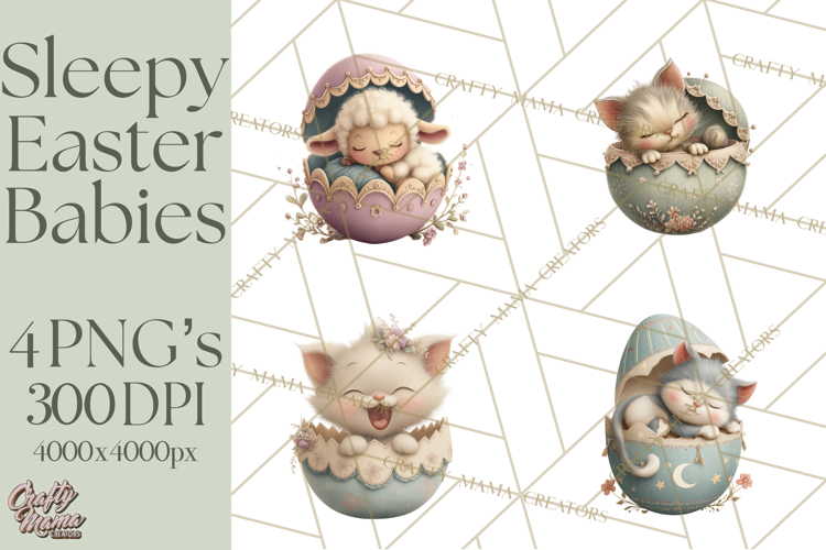 Easter Baby Animals Clipart PNG, Sleeping Baby Animals