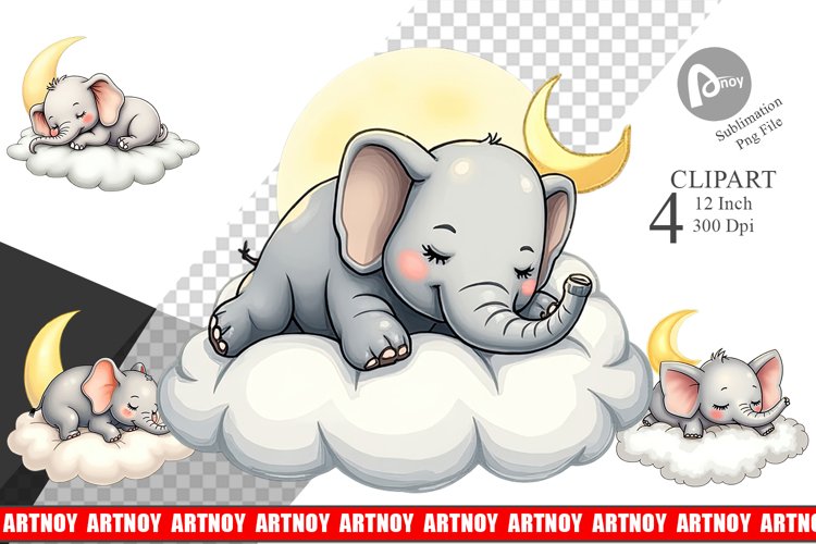 Sleepy Elephant Cloud Clipart