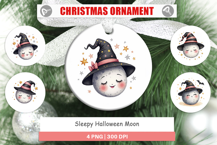 Sleepy Halloween Moon Ornament