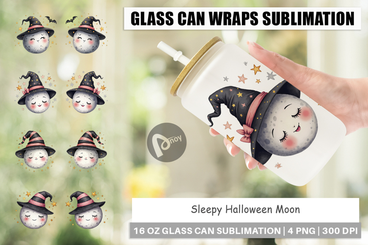 Sleepy Halloween Moon Glass Can