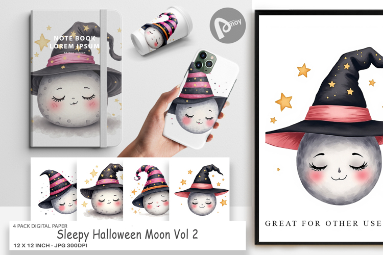 Sleepy Halloween Moon Digital Paper