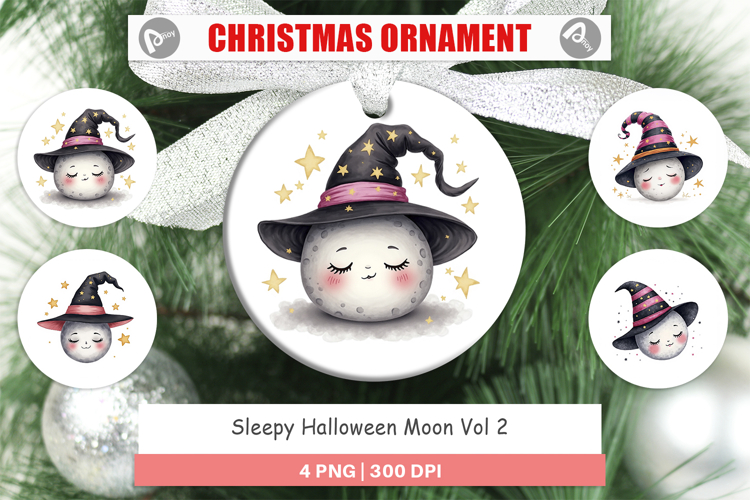 Sleepy Halloween Moon Ornament