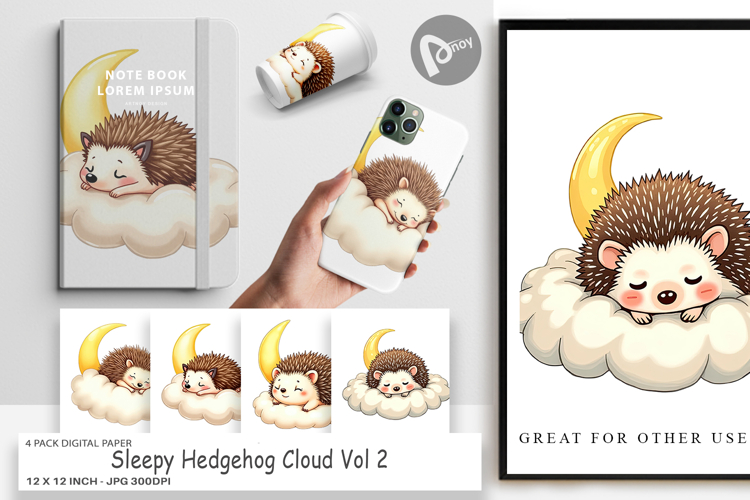 Digital Paper Sleepy Hedgehog Cloud