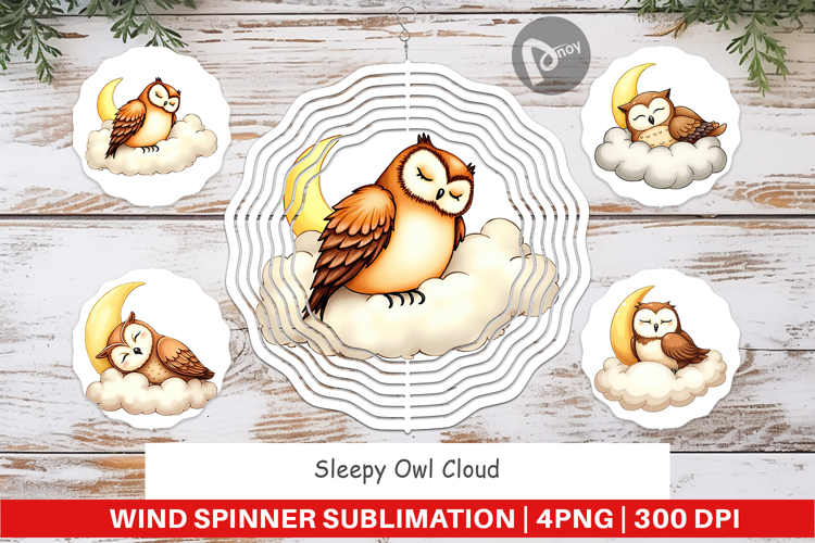 Wind Spinner Sleepy Owl Cloud