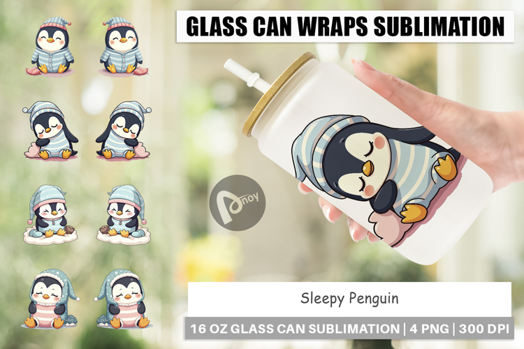 Glass Can Sleepy Penguin