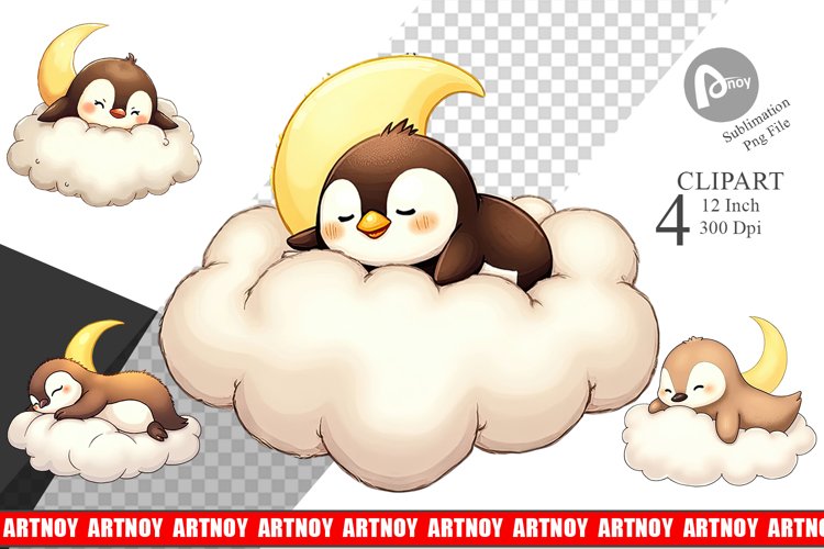Sleepy Penguin Cloud Clipart