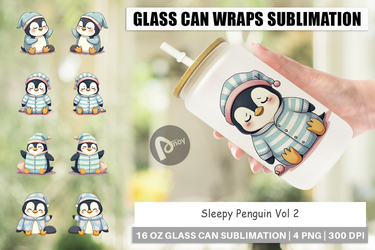 Glass Can Sleepy Penguin