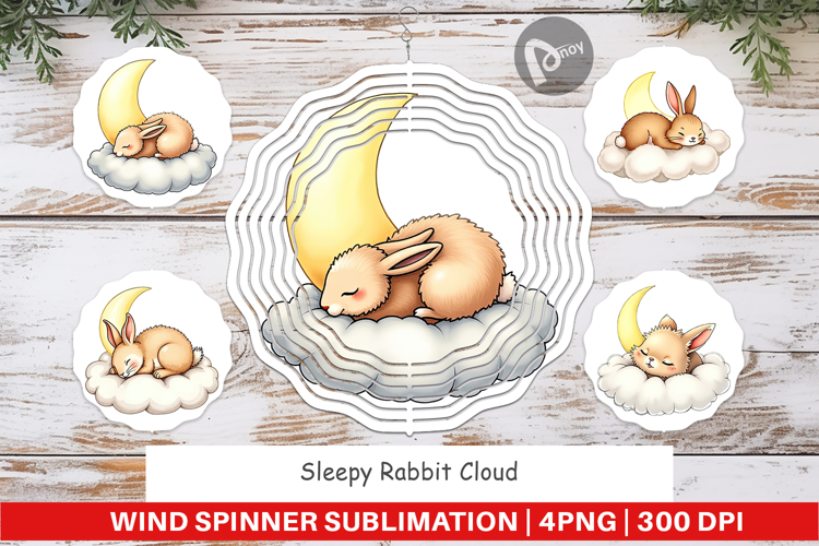 Wind Spinner Sleepy Rabbit Cloud