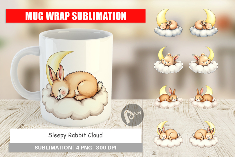 Mug Wrap Sleepy Rabbit Cloud