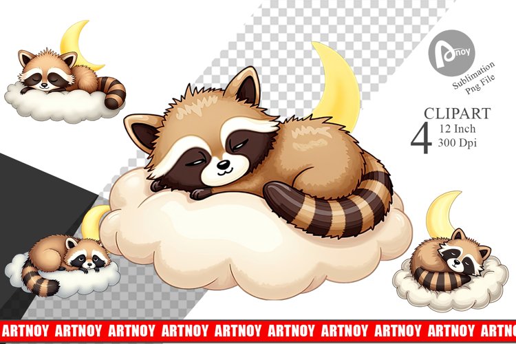 Sleepy Raccoon Cloud Clipart