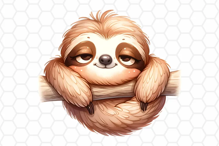 Sleepy Sloth Watercolor Clipart, Sloth Sublimation PNG