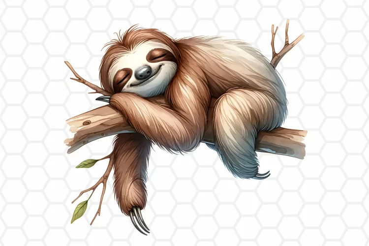 Sleepy Sloth Watercolor Clipart, Sloth Sublimation PNG