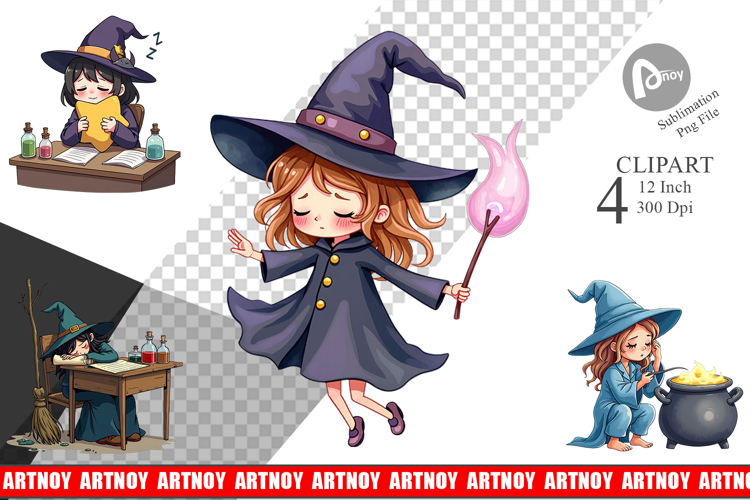 Sleepy Witch Intern Clipart example image 1
