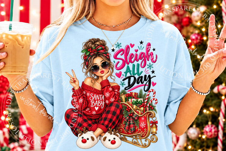 Sleigh All Day Christmas Girl PNG example image 1