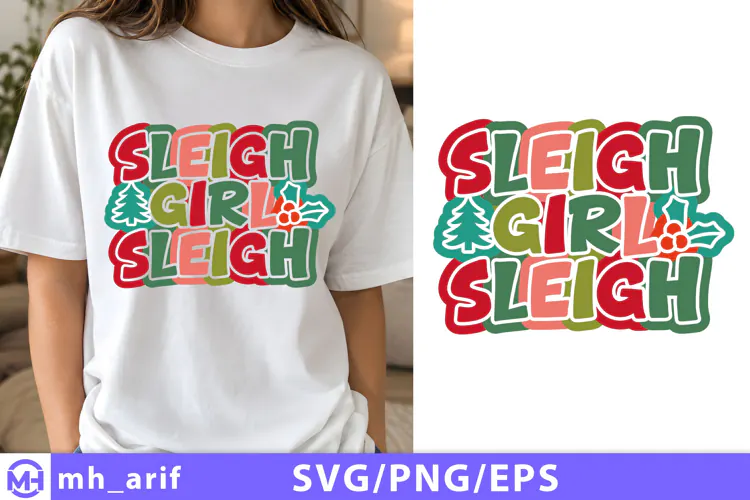 Sleigh Girl Sleigh SVG PNG Retro Christmas T-Shirt Design