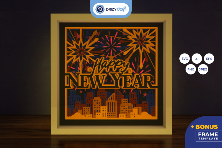 Happy New Year Light Box - New Year 3D SVG