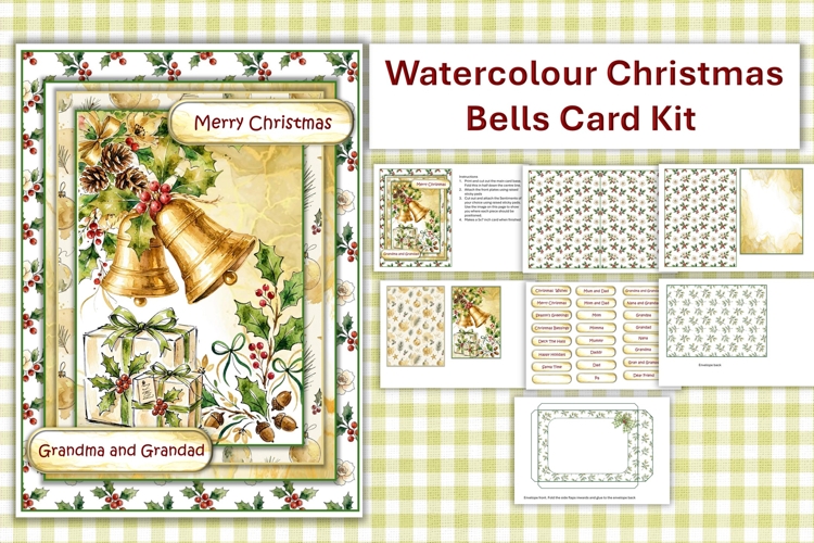 Watercolour Christmas Bells Card Making Kit with envelope