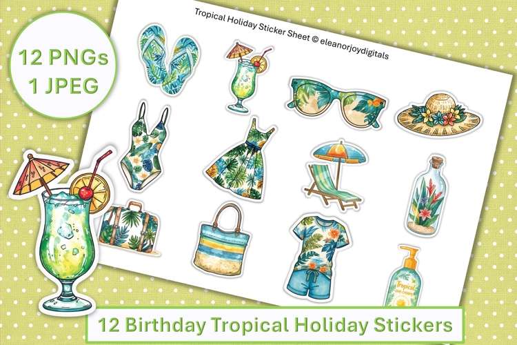 Tropical Holiday Stickers PNG and JPEG