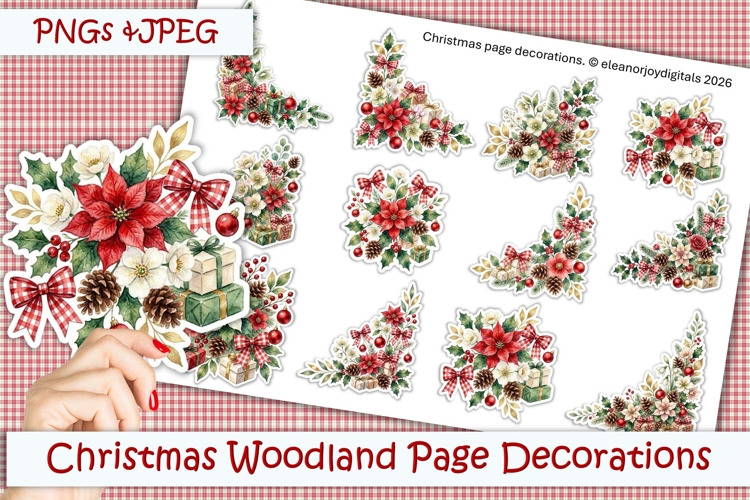 12 Christmas Woodland Page Decorations Stickers JPEG and PNG