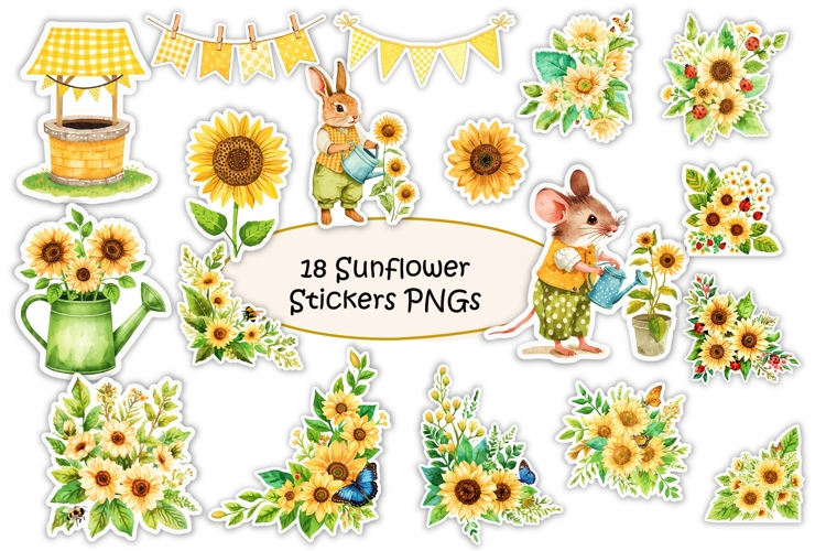 Summer SunflowerFlower Stickers for Planners, Journals PNGs