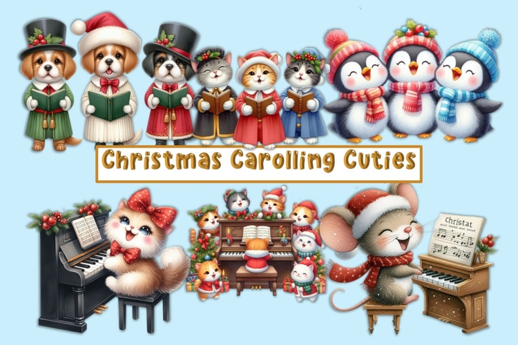 Christmas Carolling Cuties Clipart PNGs
