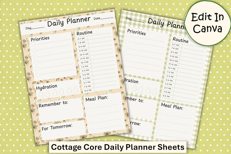 Cottagecore Daily Planner Sheets Edit in Canva