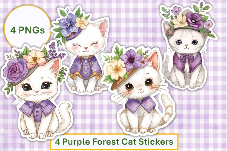 Purple Forest Cats Stickers Stickers, PNGs