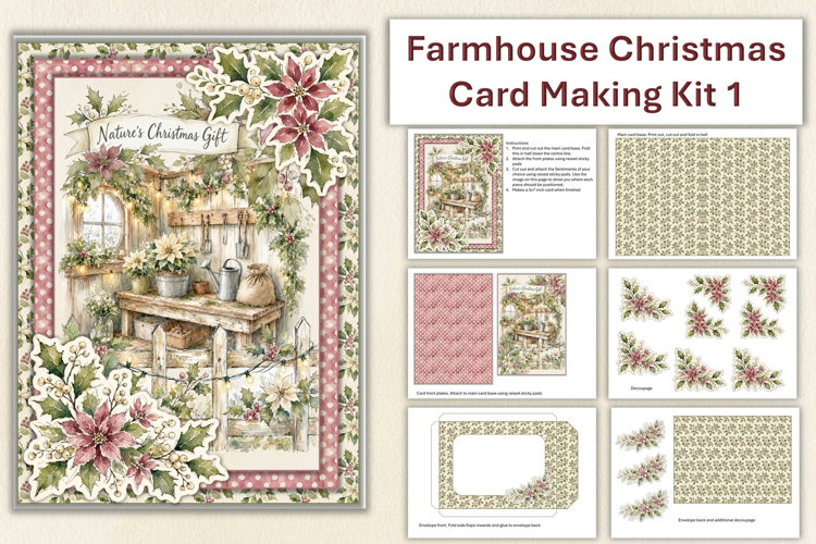 Watercolour Christmas Farmhouse Garden Card Making Kit 1