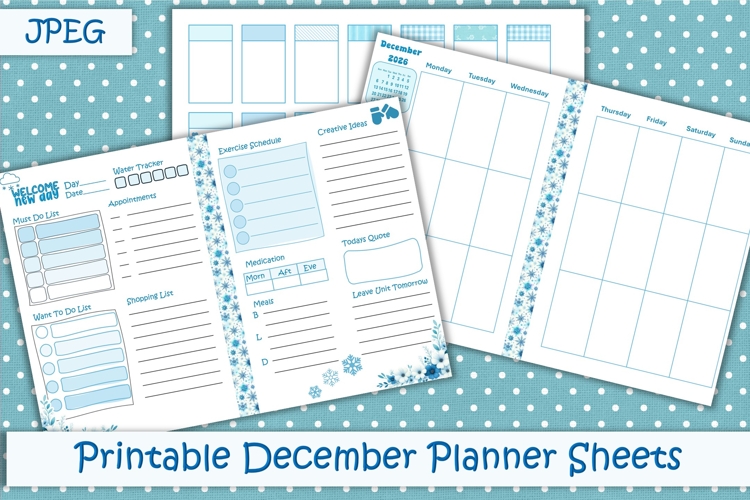 December Printable Planner Pages Daily, weekly and stickers