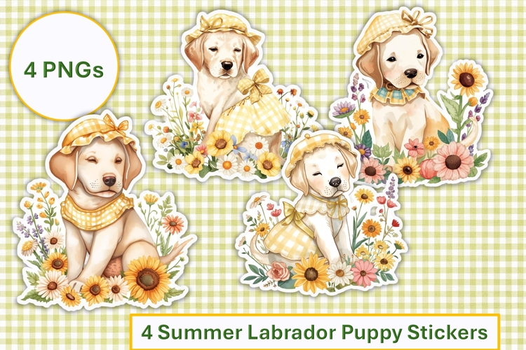 Summer Flower Labrador Puppy Stickers, planner stickers