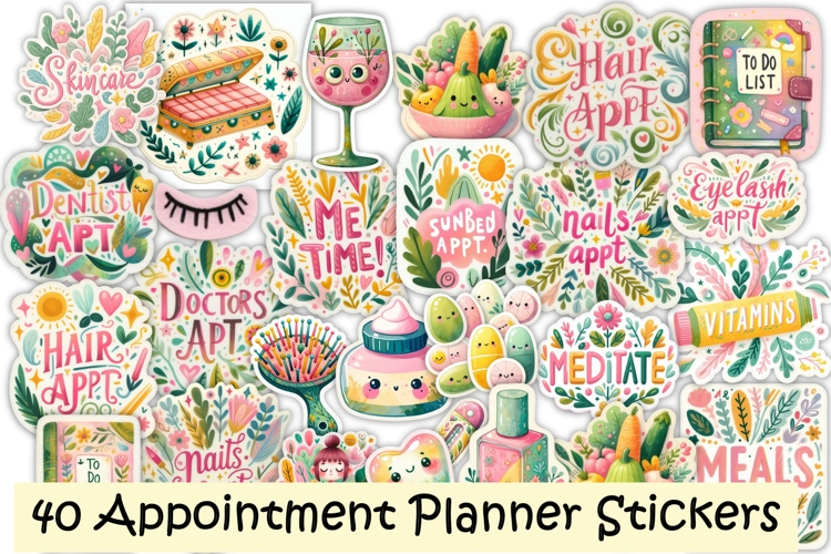 40 Summer Appointment Planner Stickers, PNGs
