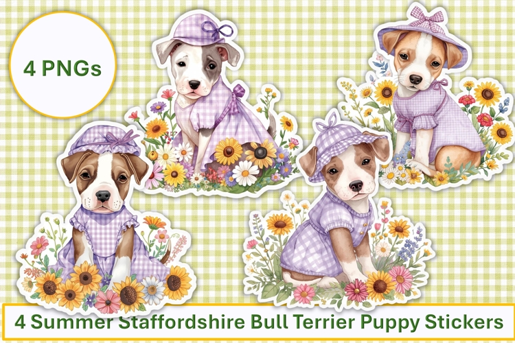 Summer Flower Staffy Puppy Stickers, planner sticker
