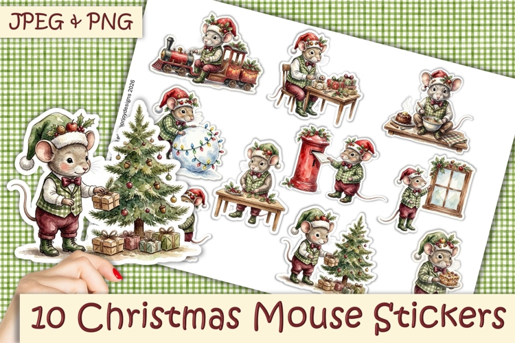 Vintage Christmas Mouse Stickers PNG and JPEG
