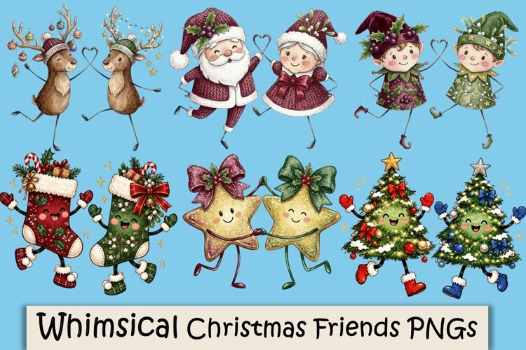 Whimsical Christmas Friends PNGs. Christmas Characters. example image 1