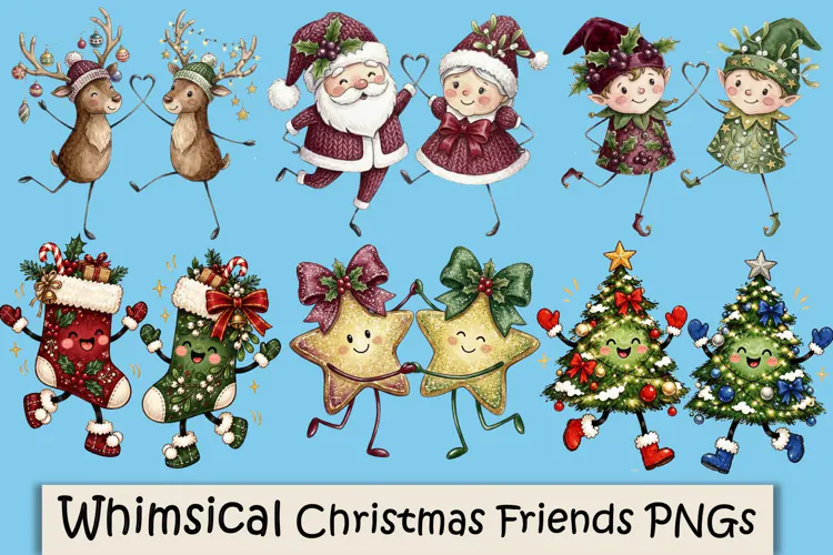 Whimsical Christmas Friends PNGs. Christmas Characters.