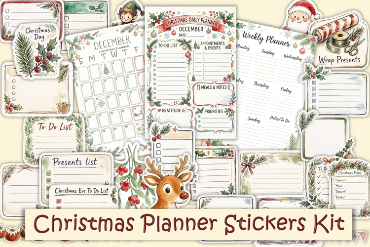 Sketched Christmas Planner Stickers