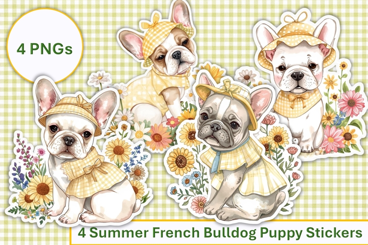 Summer Flower French Bulldog Puppy Stickers, planner sticker