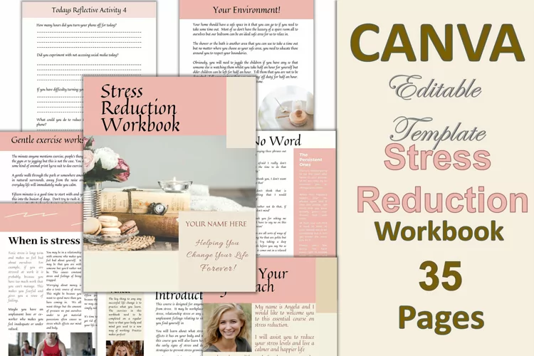Canva Editable Stress Reduction Workbook. 35 pages.