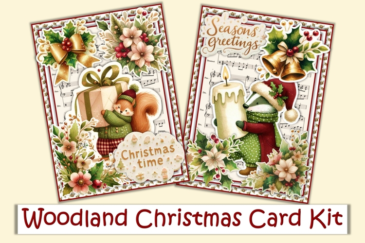 Watercolour Woodland Christmas Card Making Kit JPEG example image 1