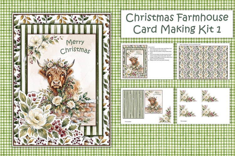 Watercolour Christmas Farmhouse Cow Card Making Kit 1