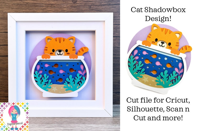 Cat and Fishbowl SVG | 3D Shadowbox