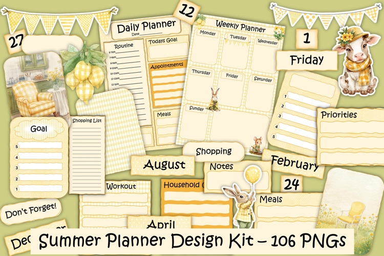 Sketched Summer Planner Kit 106 Items, PNGs